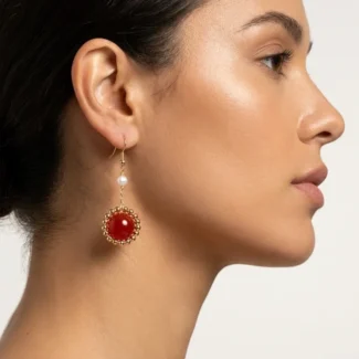 Natural Nan Hong Red Agate & Pearl Earrings for Harmony-2