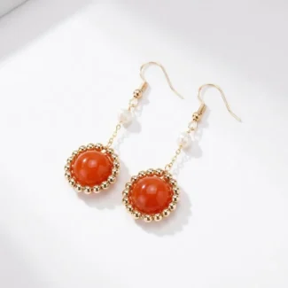 Natural Nan Hong Red Agate & Pearl Earrings for Harmony