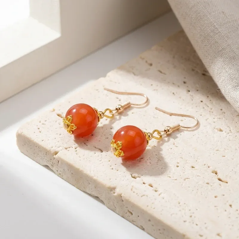 Natural Southern Red Agate Energy Balance Dangle Earrings-3 Natural Southern Red Agate Energy Balance Dangle Earrings-3