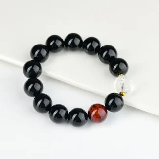 Obsidian, Clear Quartz & Yellow Tiger Eye Bracelet - Protection, Courage & Prosperity-1