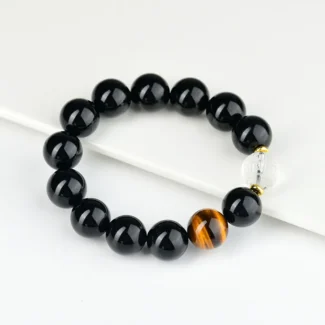 Obsidian, Clear Quartz & Yellow Tiger Eye Bracelet - Protection, Courage & Prosperity