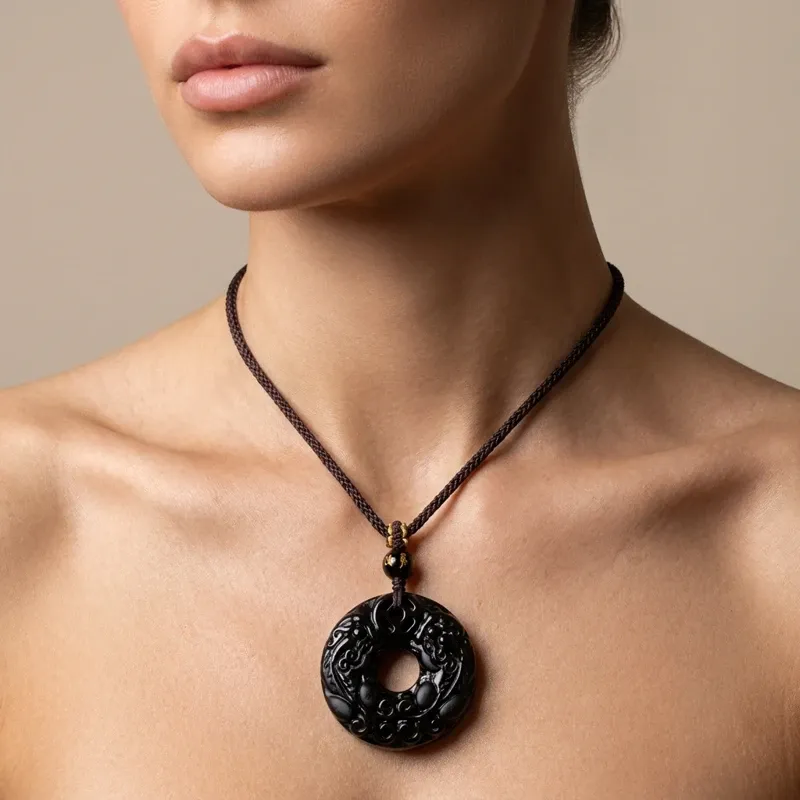 Obsidian Obsidian Pixiu Safety Buckle Necklace – Wealth Protection & Peace of Mind-2 Obsidian Obsidian Pixiu Safety Buckle Necklace – Wealth Protection & Peace of Mind-2