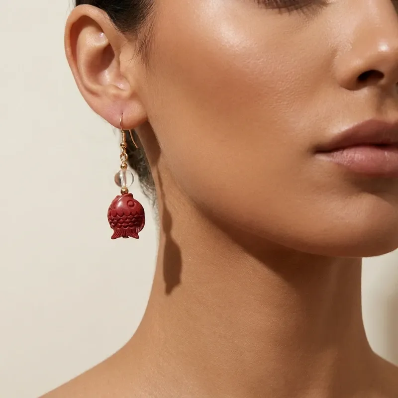 Purple Gold Cinnabar Koi Fish Earrings Protection & Luck-2 Purple Gold Cinnabar Koi Fish Earrings Protection & Luck-2