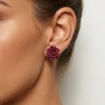 Rose Cinnabar S925 Silver Stud Earrings – Spiritual Protection & Inner Peace 1 - Buddha Bodhis Rose Cinnabar S925 Silver Stud Earrings – Spiritual Protection & Inner Peace-2