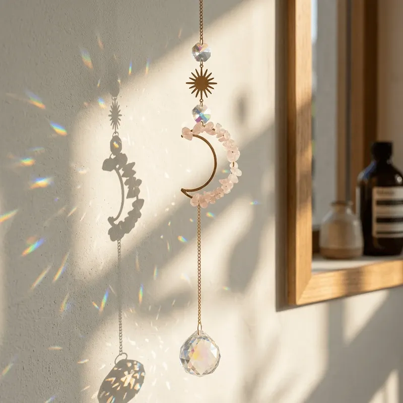 Rose Quartz Moon Sun Catcher for Infinite Love & Inner Peace-3 Rose Quartz Moon Sun Catcher for Infinite Love & Inner Peace-3