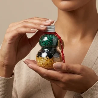 Three-Color Crystal Gourd – Malachite, Obsidian & Citrine Ornament for Protection & Prosperity-1