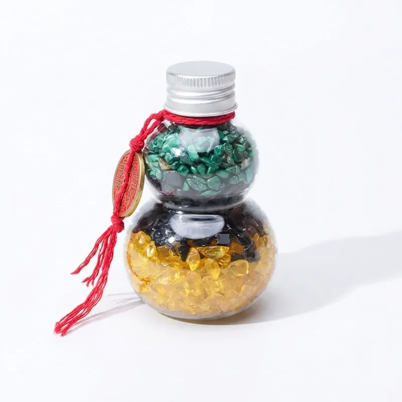Three-Color Crystal Gourd – Malachite, Obsidian & Citrine Ornament for Protection & Prosperity Three-Color Crystal Gourd – Malachite, Obsidian & Citrine Ornament for Protection & Prosperity