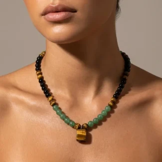 Tigers Eye & Obsidian Necklace – Courage Protection & Grounding Energy-2