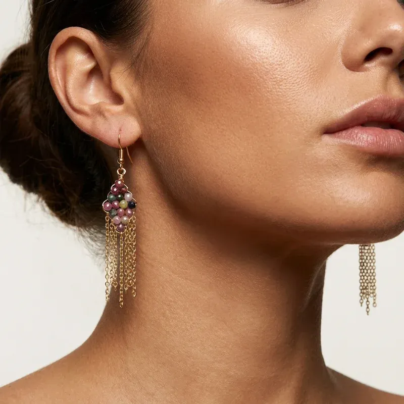 Tourmaline Tassel Earrings for Inner Balance & Positive Energy-2 Tourmaline Tassel Earrings for Inner Balance & Positive Energy-2