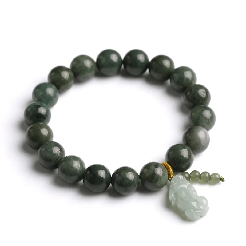 dark-green-jade-beaded-bracelet-with-pixiu-charm dark-green-jade-beaded-bracelet-with-pixiu-charm