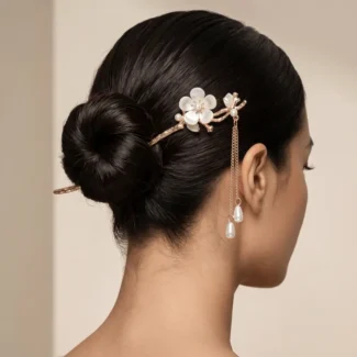 gold-flower-pearl-tassel-hairpin-luxury-model