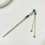Green Bamboo Tassel Metal Hairpin for Vintage Elegance & Cultural Grace - Buddha Bodhis green-bamboo-hairpin-tassel-accessory