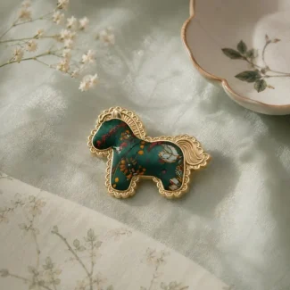 Chinese-Style Textile Horse Brooch – Prosperity, Swift Success & Good Fortune (1)