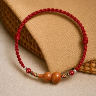 Chinese-Style Wooden Gourd Braided Red Cord Bracelet – Good Fortune, Protection & Auspicious Blessings (2)