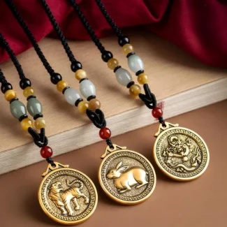 Chinese Zodiac Fu Coin Gemstone Pendant Necklace – Good Fortune, Protection & Prosperity (3)