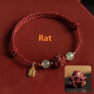 Cinnabar Chinese Zodiac Fu Character Red Rope Bracelet – Good Fortune, Protection & Auspicious Blessings rat