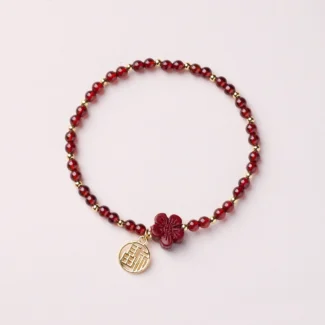 Home 58 - Buddha Bodhis Garnet & Cinnabar Flower Fu Charm Bracelet – Lucky Red Gemstone Jewelry (3)