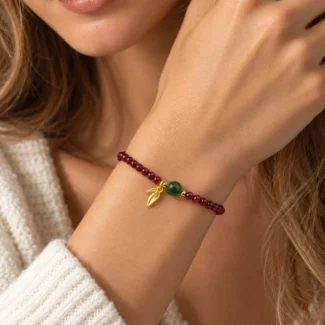 Home 67 - Buddha Bodhis Garnet & Nephrite Jade Bamboo Leaf Bracelet – Growth, Resilience & Vitality (1)
