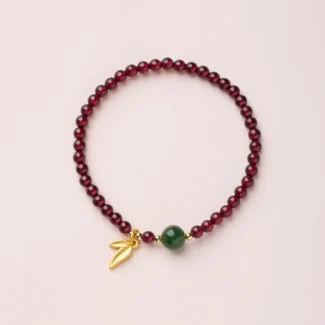 Home 66 - Buddha Bodhis Garnet & Nephrite Jade Bamboo Leaf Bracelet – Growth, Resilience & Vitality (3)