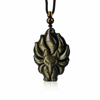 Home 10 - Buddha Bodhis Golden Sheen Obsidian Nine-Tailed Fox Pendant Necklace – Protection, Charisma & Transformative Power (4)