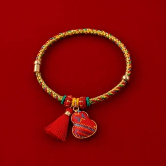 Hand-Braided Five-Color Cord Gourd Charm Bracelet – Longevity, Good Fortune & Protection-2