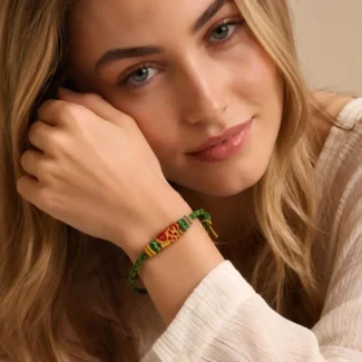 Hand-Braided Green Cord Bracelet with Colorful Koi Fish Charm (2)