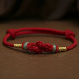 Hand-Braided Red Cord Bracelet with Jade Beads and Chinese Knot (1)
