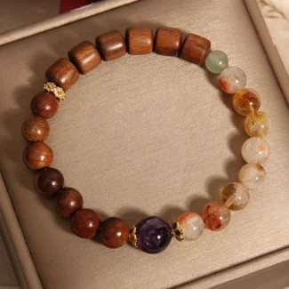 Huanghuali and Sandalwood Bracelet with Yellow Quartz and Amethyst – Natural Wood Crystal Beaded Bracelet (4)