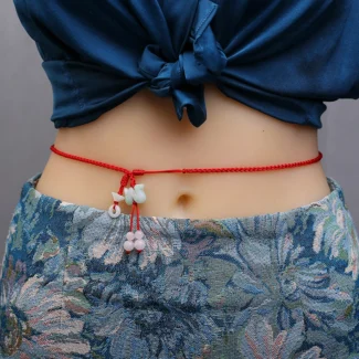 Jade Snake Waist Chain – Braided Red Belly Chain with Lucky Charms (3)