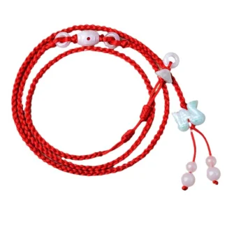 Jade Snake Waist Chain – Braided Red Belly Chain with Lucky Charms (5)