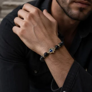 Lava Stone Hamsa Evil Eye Bracelet – Grounding, Protection & Inner Strength (1)