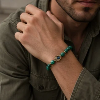 Malachite Hamsa Evil Eye Bracelet – Transformation, Balance & Protection (1)