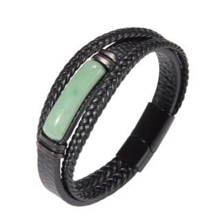 Men’s Gemstone Bracelet with Tiger Eye, Obsidian or Green Aventurine – Braided Design & Magnetic Clasp (2)