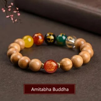 Natural Peach Wood Chinese Zodiac Guardian Buddha Bracelet for Women – Buddhist Beaded Talisman Jewelry (8)