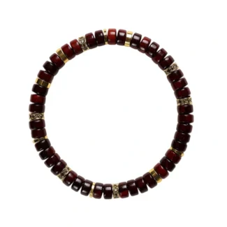 Natural Small-Leaf Red Sandalwood Disc Bead Bracelet with Crystal or Spacer Accents (6)