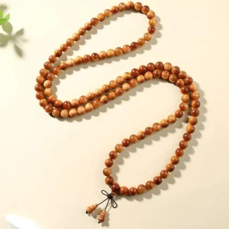 Natural Thuja Wood 108 Bead Mala with Gourd Tassel – Meditation Prayer Beads and Wrap Bracelet (4)