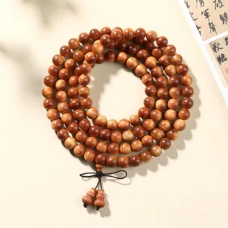 Natural Thuja Wood 108 Bead Mala with Gourd Tassel – Meditation Prayer Beads and Wrap Bracelet (5)