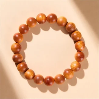Natural Thuja Wood Bead Bracelet – Polished Round Bead Harmony Design for Men and Women (1)