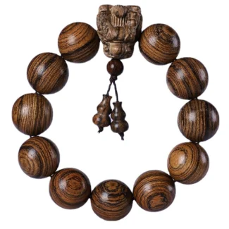 Natural Wood 20mm Bead Bracelet with Carved Dragon Head – Huanghuali, Sandalwood and Rosewood Styles (2)