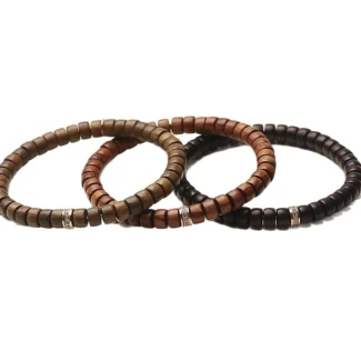 Natural Wood Beaded Bracelet with Sparkling Accent Ring – Green Sandalwood, Huanghuali or Ebony (4)