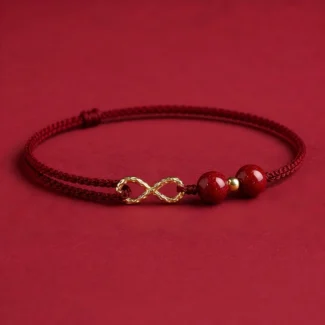 Red Braided Cord Infinity Bracelet with Purple Gold Sand Beads (1)