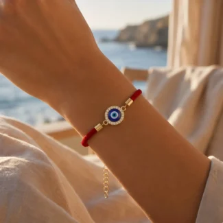Red Milan Cord & Electroplated Alloy Evil Eye Bracelet – Spiritual Protection, Clarity & Good Fortune (1)