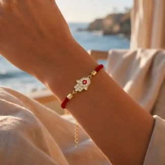Red Milan Cord & Electroplated Alloy Hamsa Evil Eye Bracelet – Spiritual Protection, Good Fortune & Inner Peace (1)