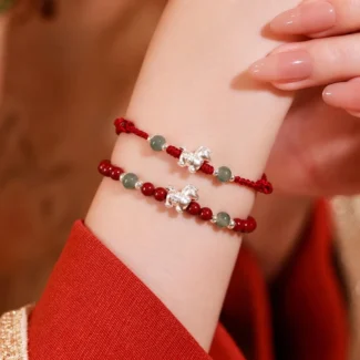 S999 Silver Horse Zodiac Bracelet with Jade and Cinnabar – Red String Good Luck Jewelry (5)