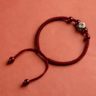 Silver Mahasthamaprapta & Purple Gold Sand Red Cord Bracelet – Wisdom, Protection & Auspicious Guidance (1)