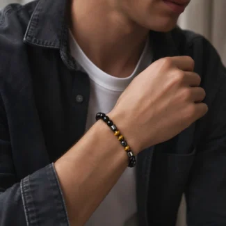 Tiger Eye & Obsidian Magnetic Bead Bracelet – Focus, Grounding & Confidence (1)