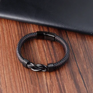 Vintage Men’s Infinity Symbol Bracelet – Hand-Braided Leather Wristband with Magnetic Clasp (1)