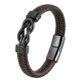 Vintage Men’s Infinity Symbol Bracelet – Hand-Braided Leather Wristband with Magnetic Clasp (3)