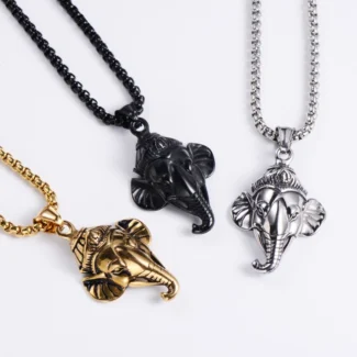 Stainless Steel Ganesha Elephant Head Pendant Necklace – Vintage Hindu Amulet for Men & Women (5)