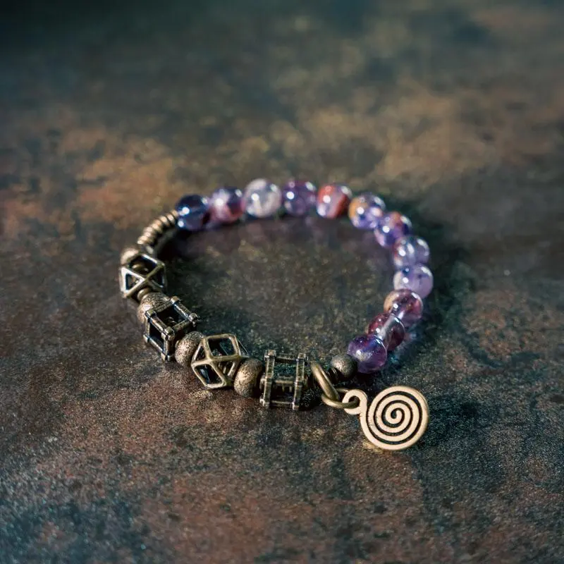 Amethyst Phantom & Brass Bracelet